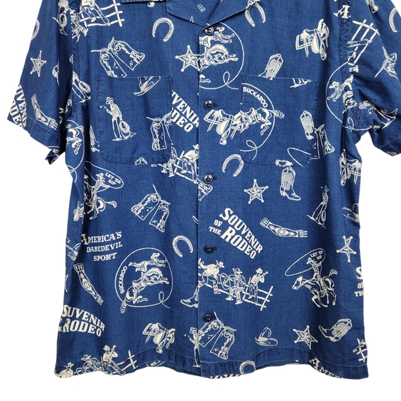 Ralph Lauren Double RL Blue Western Rodeo Camp Shirt Japanese Cotton Mens Size L - Picture 4 of 12